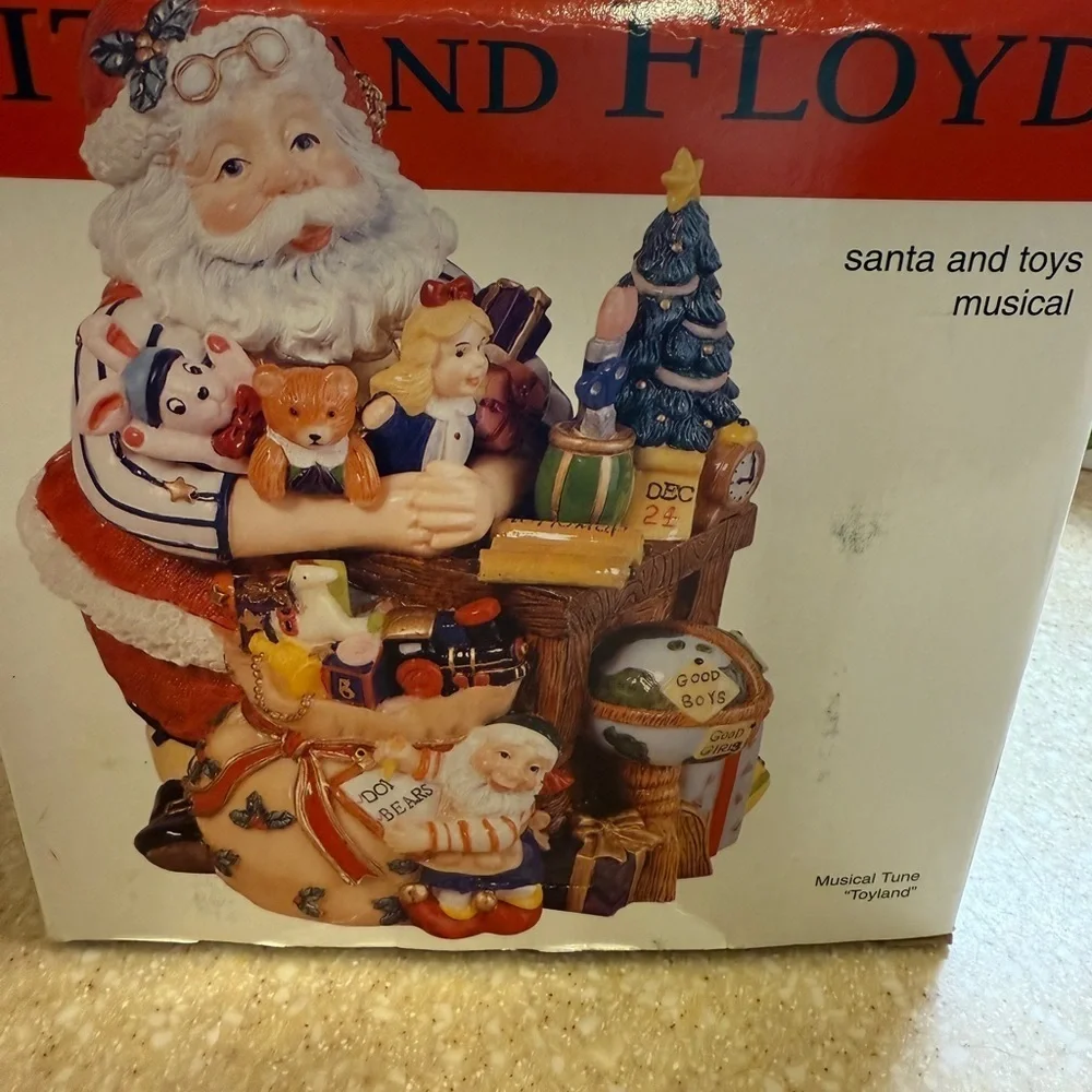 Fitz & Floyd Santa and Musical Toys Music Box Christmas Decor Colorful Figurine